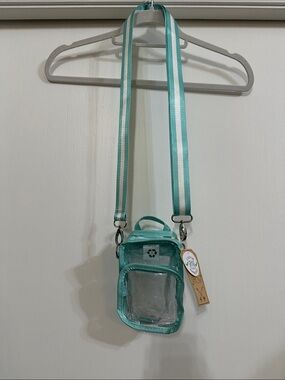Clear Mini Crossbody Bag in Teal with Striped Adjustable Strap